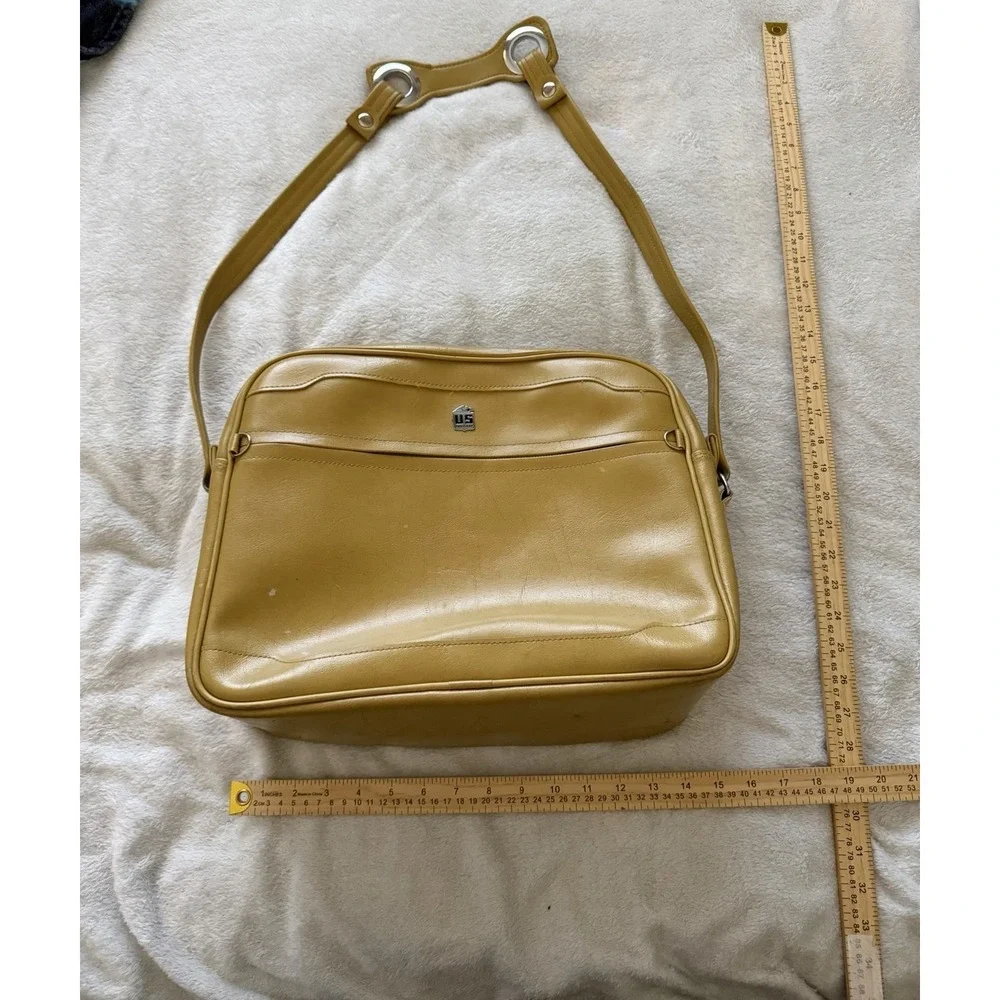 Vintage US Luggage Mustard Yellow Leather Shoulder Bag Briefcase